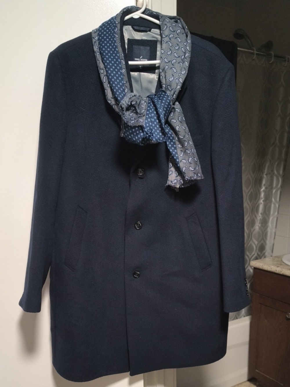 Men's Navy Wool Pea Coat - Classic Tailored Style